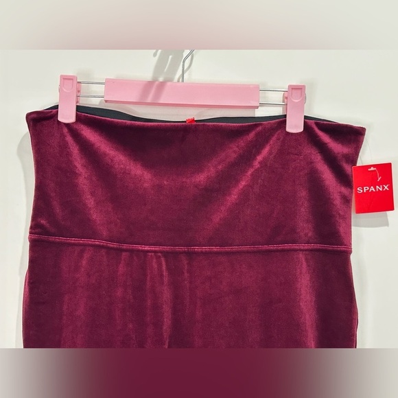 Spanx Velvet Burgundy Leggings 1X High Rise Slimming Chic Preppy Fall Winter - Picture 7 of 11